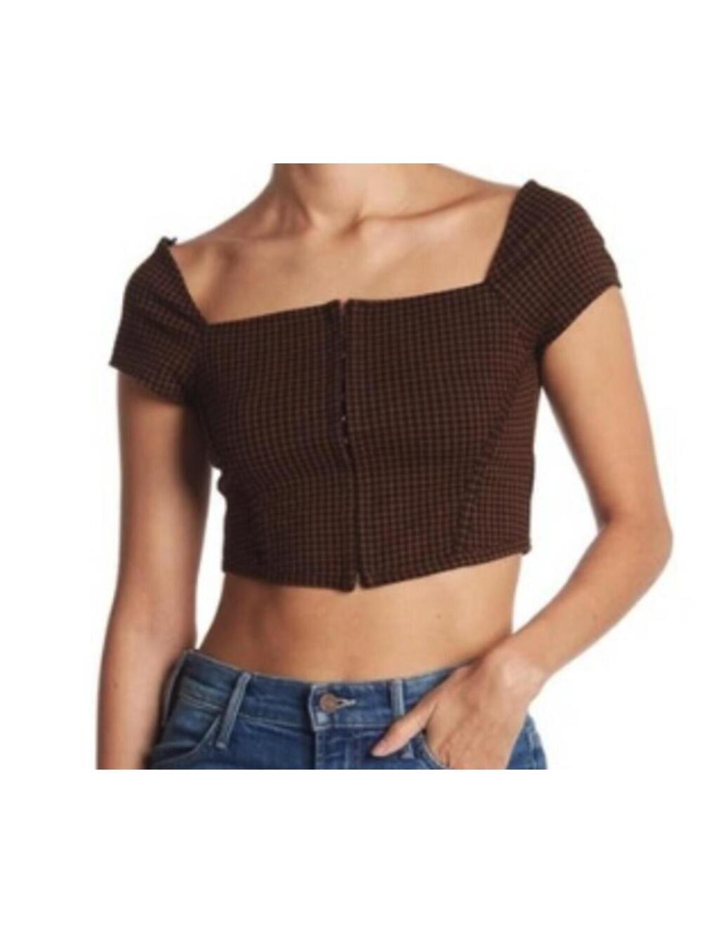 Elodie Brown Gingham Corset Crop Top - Women's Large NWT